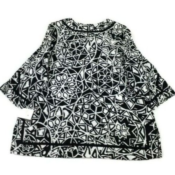 Style & Co Black White Tile Print 3/4 Sleeve 100% Linen Tunic Top Womens 24W NWT - Picture 11 of 13